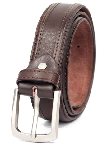 Dark Brown Leather Belt With Silver Buckle