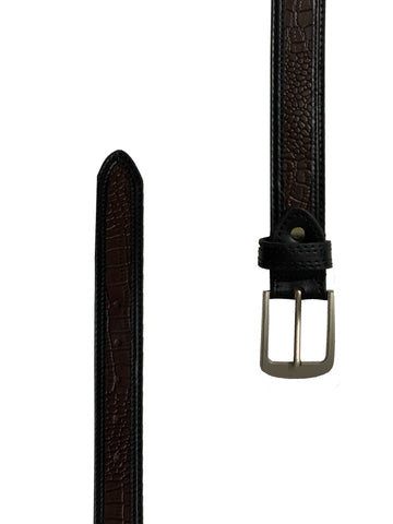 Black & Brown Leather Belt With Silver Buckle