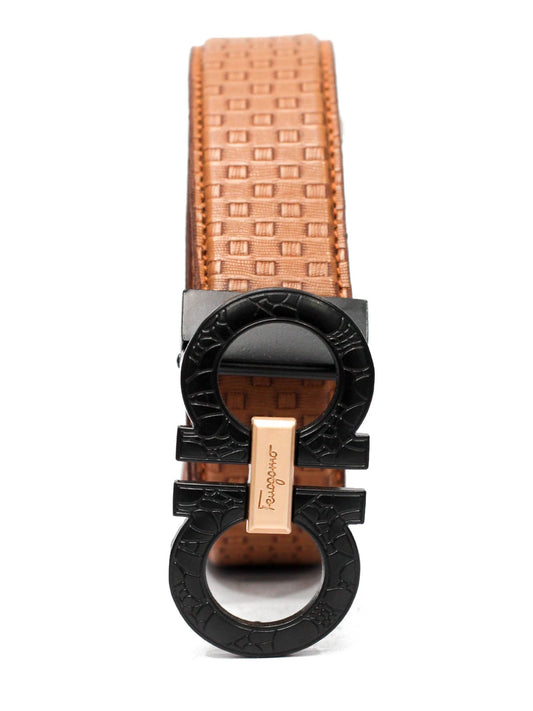 Light Brown G Style Leather Belt With  Black Buckle