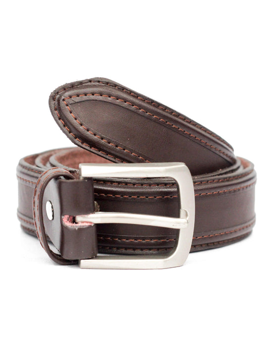 Dark Brown Leather Belt With Silver Buckle