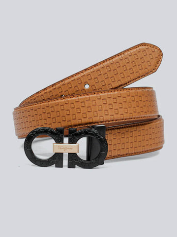 Light Brown G Style Leather Belt With  Black Buckle