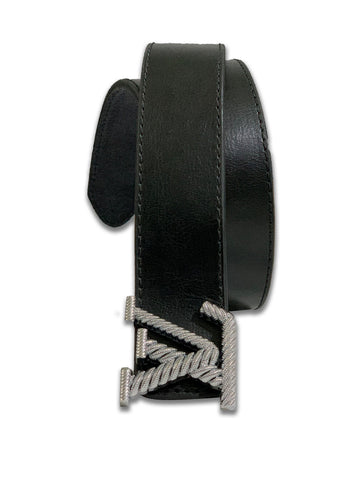 Black Leather With  silver L V Buckle