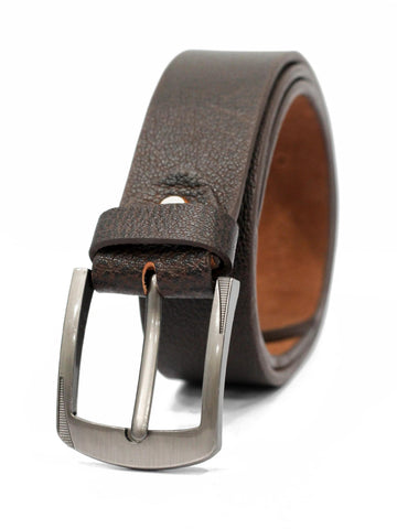 Chocolate Brown Plain Leather  Belt With Grey Buckle