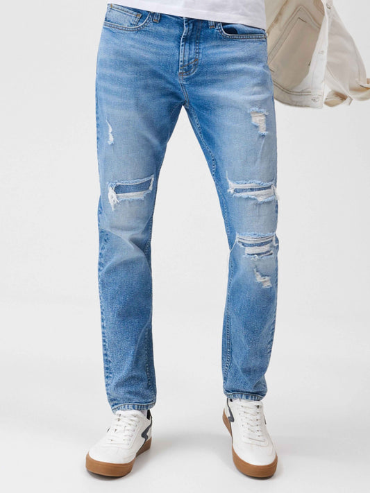 Cropped Fit Ripped Denim Jeans