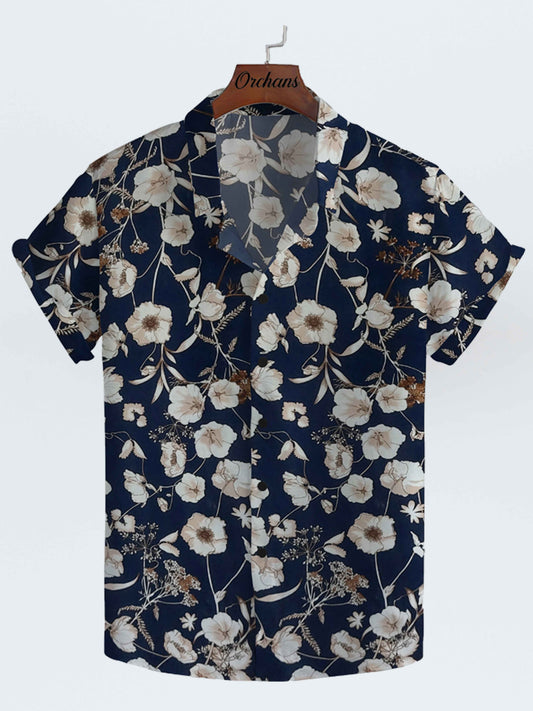 Regular Wear Linen Flower Pattern Shirt