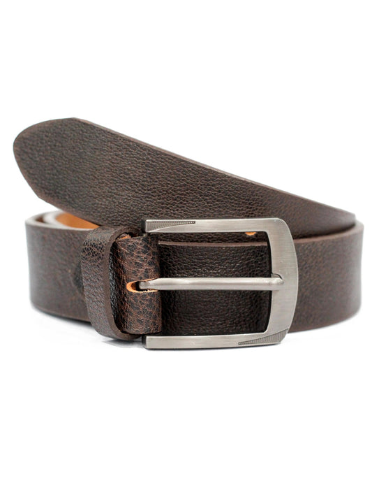 Chocolate Brown Plain Leather  Belt With Grey Buckle