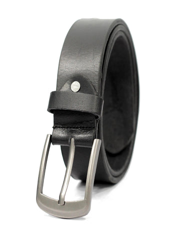 Black Plain Leather Belt With Grey Buckle